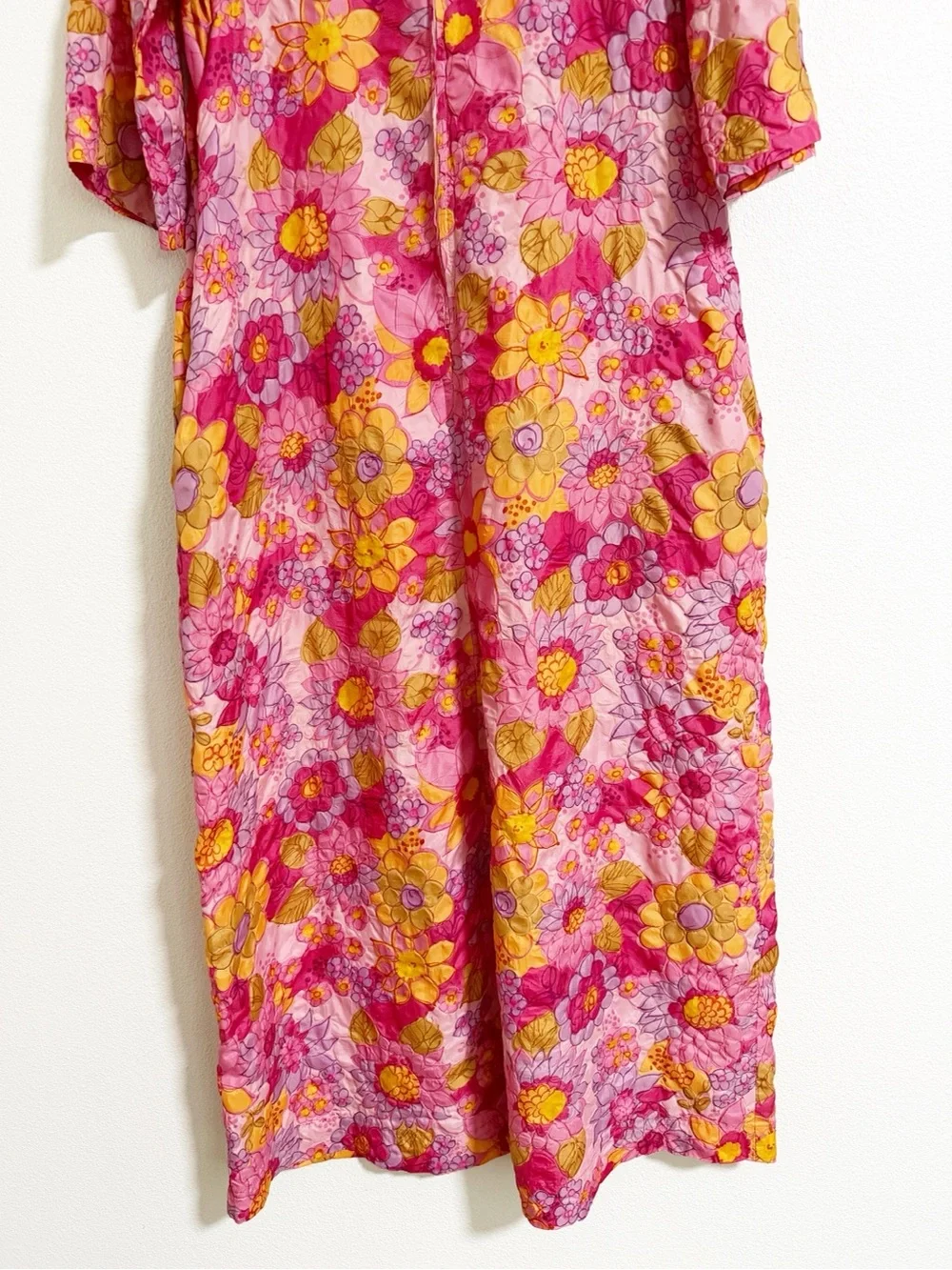 Vintage 60s Millay Floral Retro Mod Robe Housecoat Pink Size S